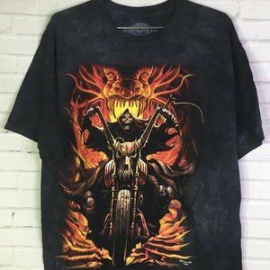 Skulbone Mens Large Fire Skull Death Biker T-Shirt